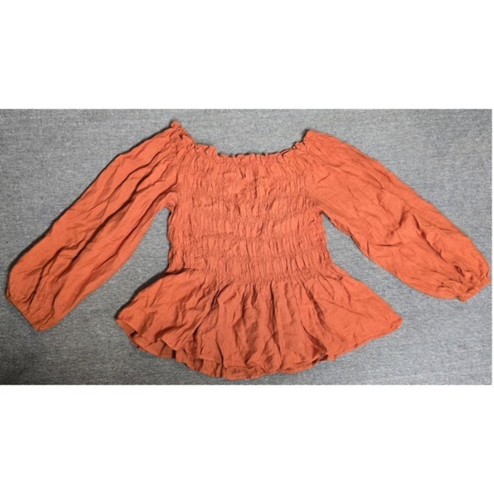 Papermoon Rust Orange Off Shoulder Peplum‎ Blouse  Boho-chic Cottagecore,
